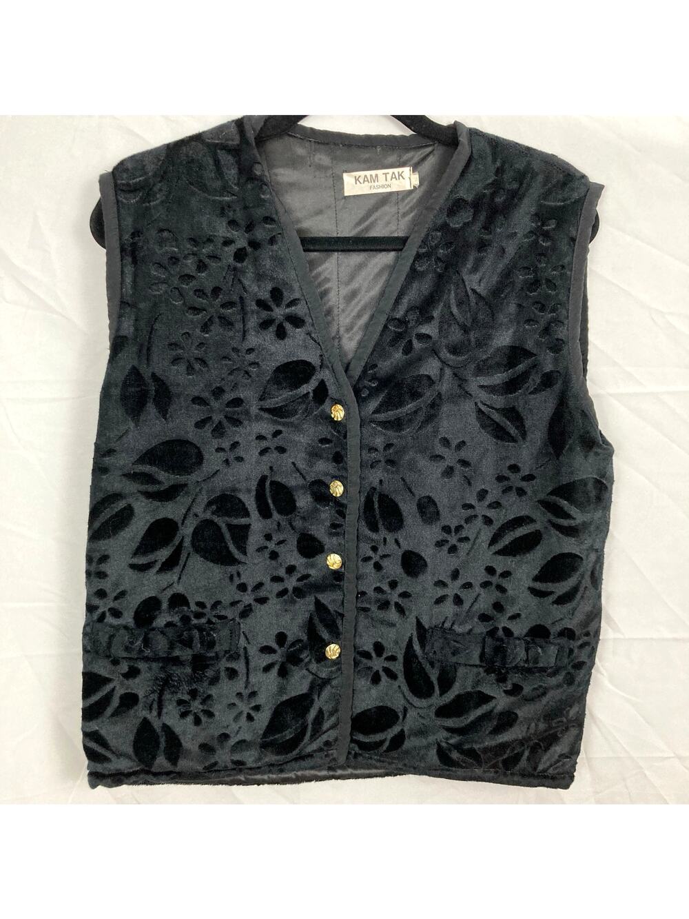 Kam Tak Womens M Black Velvet Burnout Vest Whimsigoth Witchy Gothic Retro Vamp